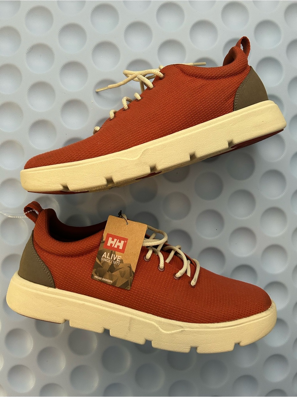 Helly Hansen Men’s Rust Orange Knit Lace-Up Sneakers with Cream Sole